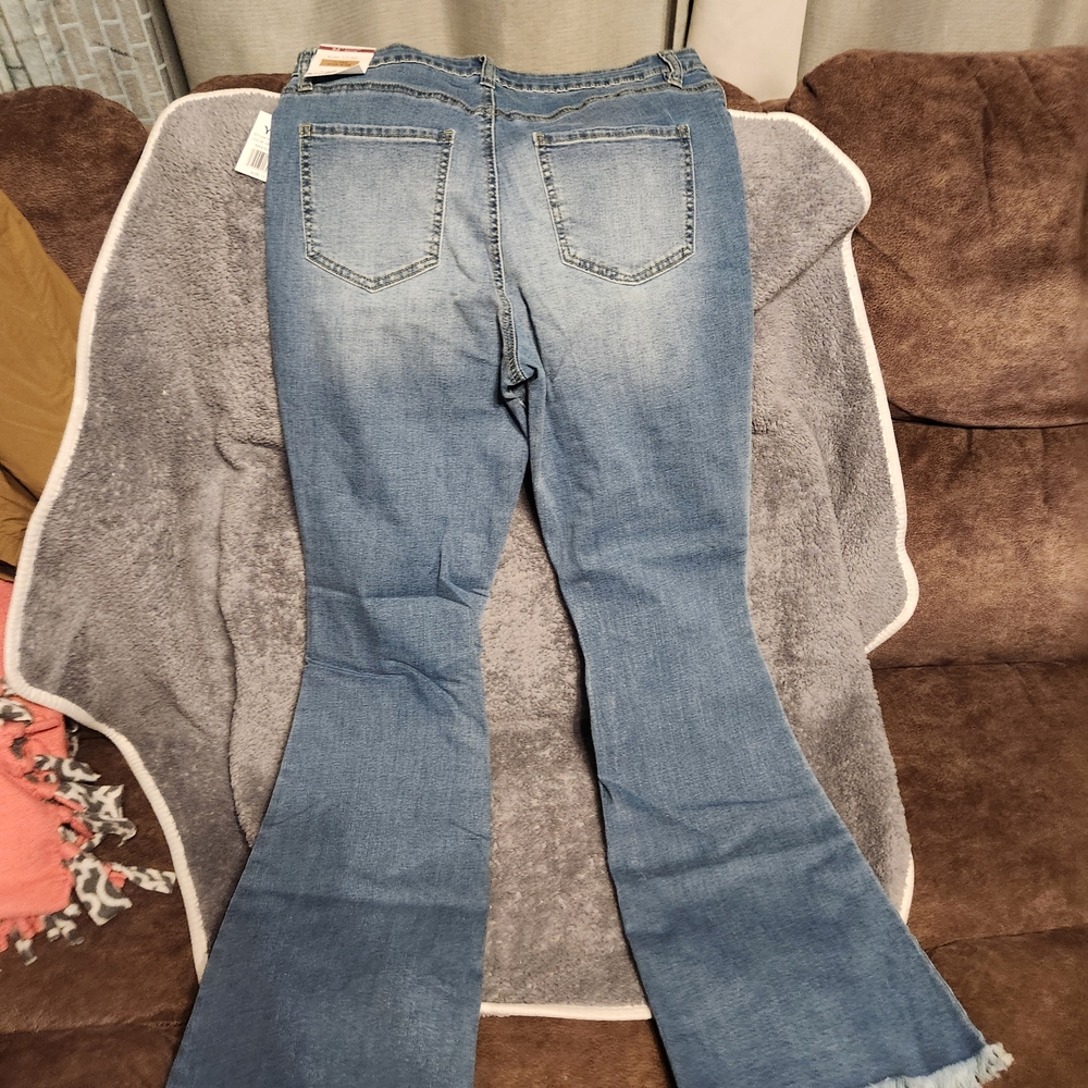 YMI Light Blue Distressed Flare Jeans - Picture 2 of 3